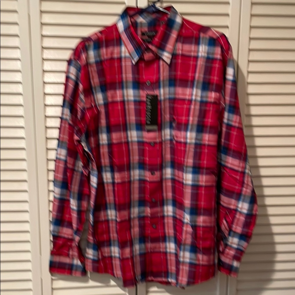Van Heusen Red and Blue Casual Button Down Shirt